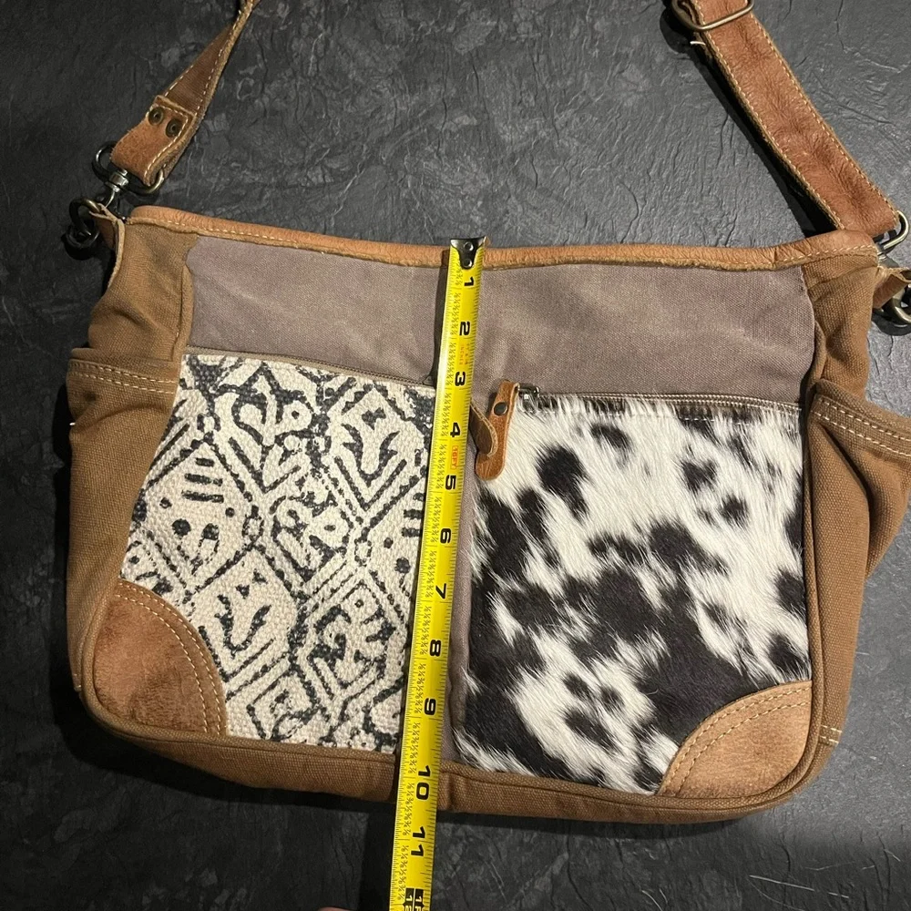 Myra Bag Patchwork Canvas Shoulder Bag with Black and White Pattern